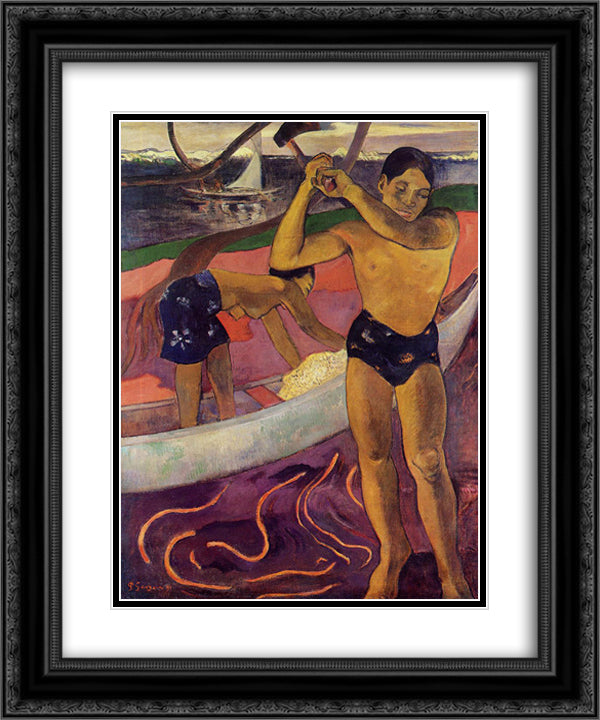 A man with axe 20x24 Black Ornate Wood Framed Art Print Poster with Double Matting by Gauguin, Paul