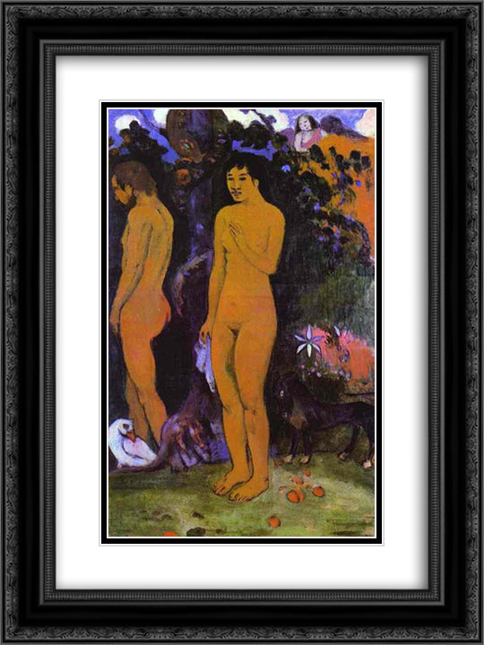 Adam and Eve 18x24 Black Ornate Wood Framed Art Print Poster with Double Matting by Gauguin, Paul