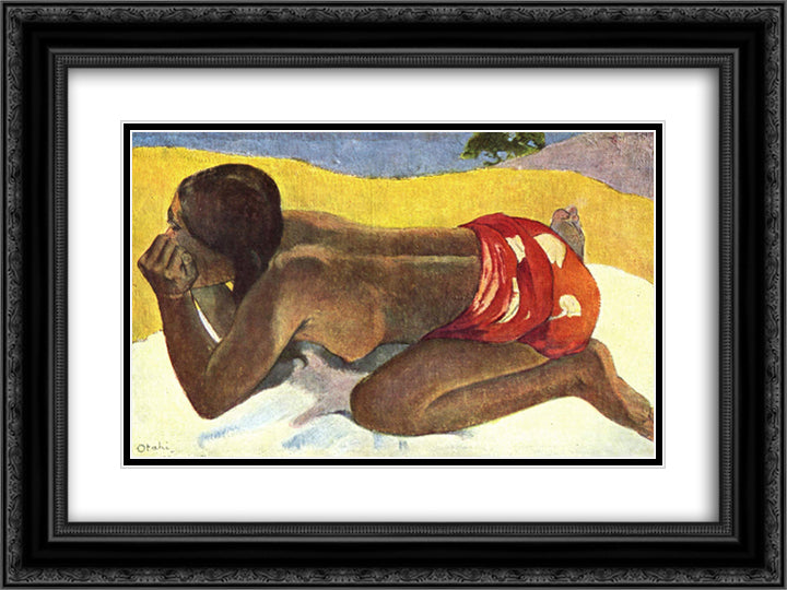 Alone 24x18 Black Ornate Wood Framed Art Print Poster with Double Matting by Gauguin, Paul