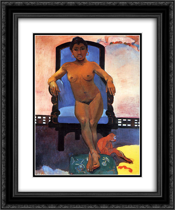 Annah the Javanese 20x24 Black Ornate Wood Framed Art Print Poster with Double Matting by Gauguin, Paul