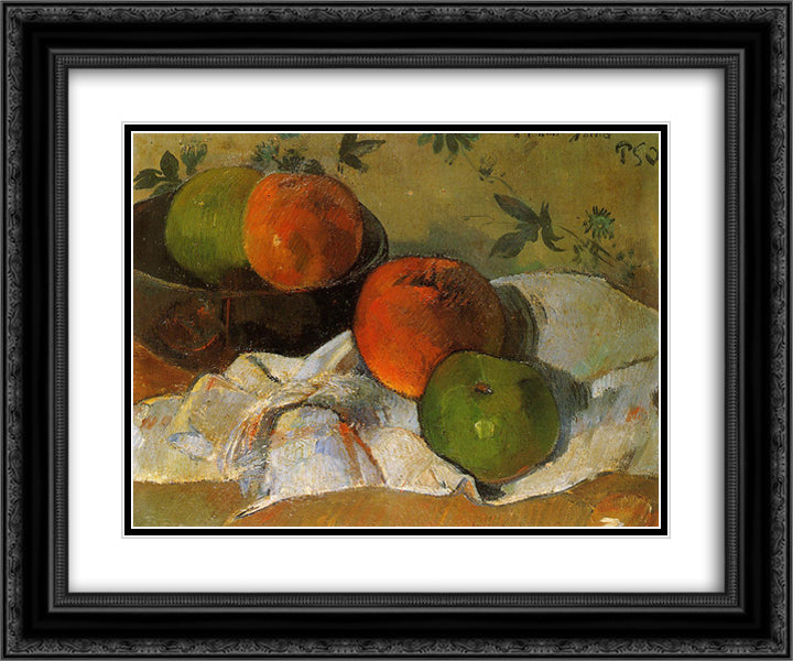 Apples in bowl 24x20 Black Ornate Wood Framed Art Print Poster with Double Matting by Gauguin, Paul