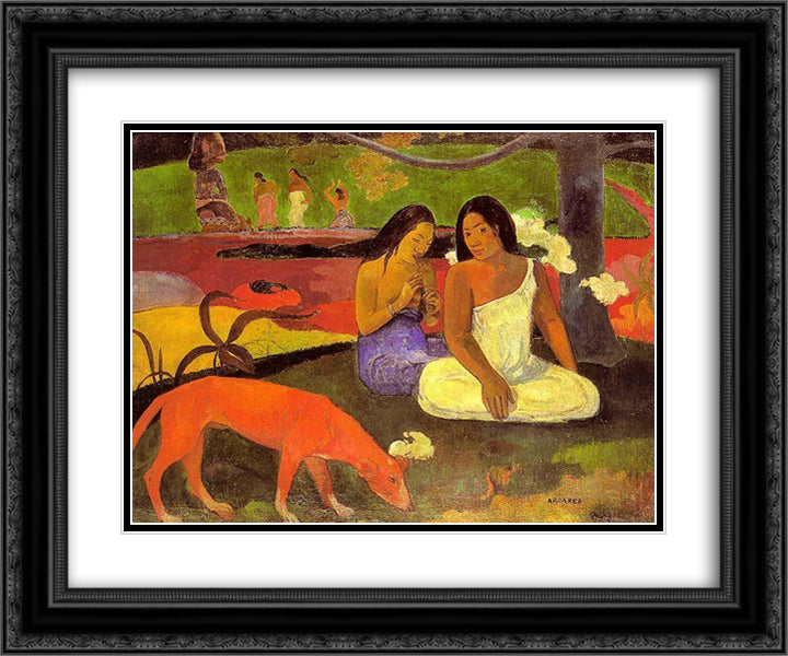 Arearea I 24x20 Black Ornate Wood Framed Art Print Poster with Double Matting by Gauguin, Paul