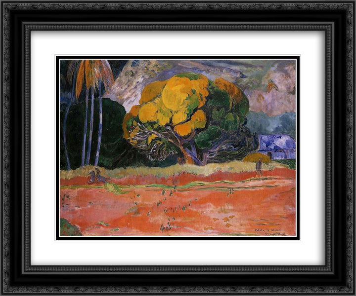 At the Foot of the Mountain 24x20 Black Ornate Wood Framed Art Print Poster with Double Matting by Gauguin, Paul