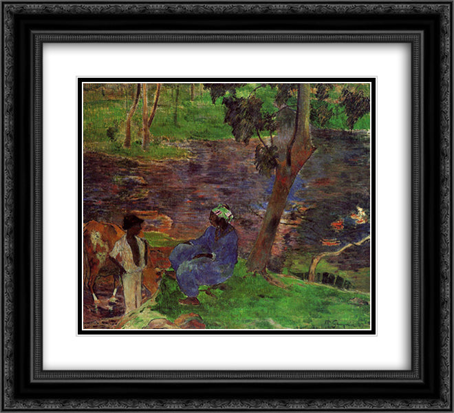 At the pond 22x20 Black Ornate Wood Framed Art Print Poster with Double Matting by Gauguin, Paul