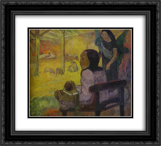 Baby (Nativity of Tahitian Christ) 22x20 Black Ornate Wood Framed Art Print Poster with Double Matting by Gauguin, Paul