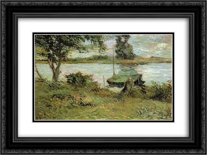 Banks of the Oise 24x18 Black Ornate Wood Framed Art Print Poster with Double Matting by Gauguin, Paul