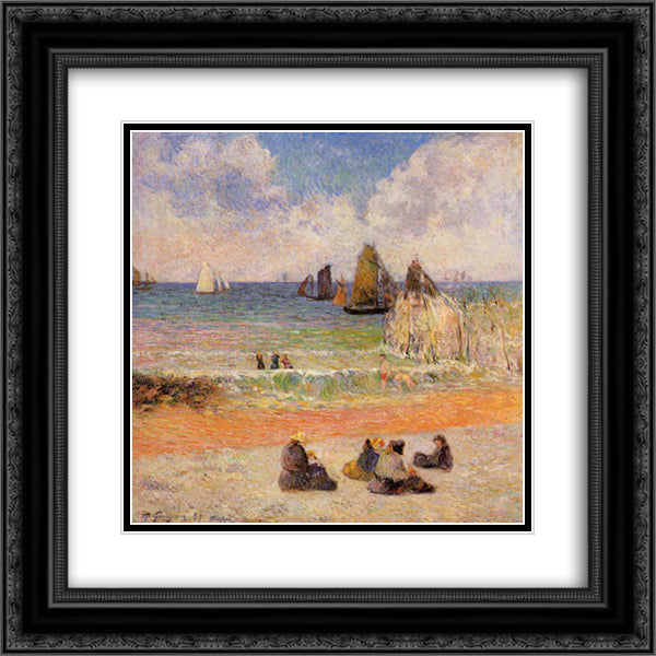 Bathing, Dieppe 20x20 Black Ornate Wood Framed Art Print Poster with Double Matting by Gauguin, Paul