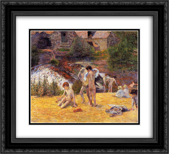 Bathing Place 22x20 Black Ornate Wood Framed Art Print Poster with Double Matting by Gauguin, Paul