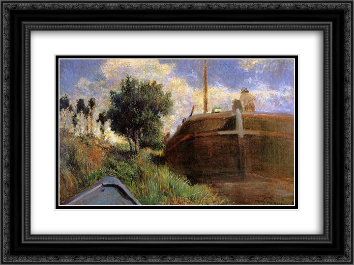 Blue Barge 24x18 Black Ornate Wood Framed Art Print Poster with Double Matting by Gauguin, Paul