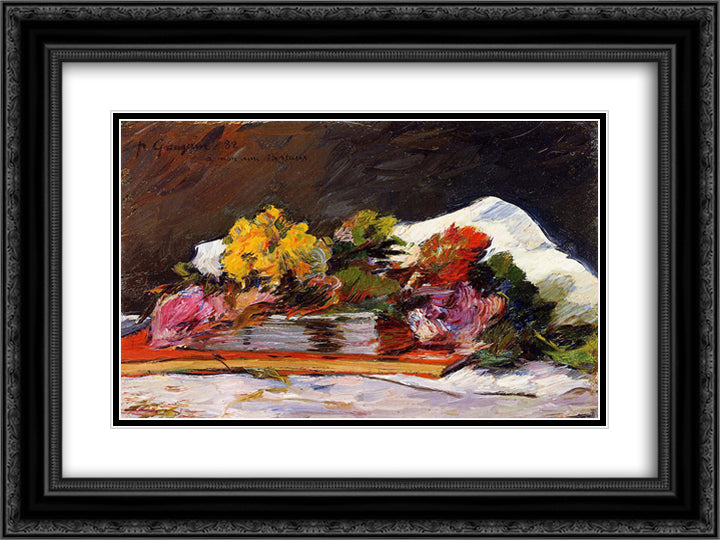 Bouquet of flowers 24x18 Black Ornate Wood Framed Art Print Poster with Double Matting by Gauguin, Paul