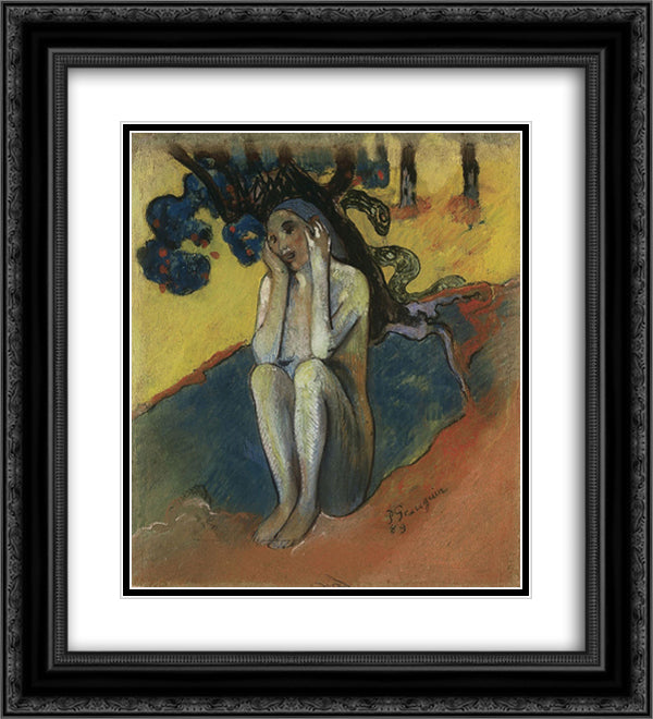 Breton Eve 20x22 Black Ornate Wood Framed Art Print Poster with Double Matting by Gauguin, Paul