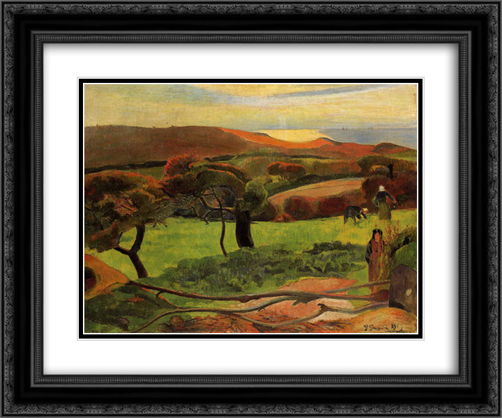 Breton Landscape - Fields by the Sea (Le Pouldu) 24x20 Black Ornate Wood Framed Art Print Poster with Double Matting by Gauguin, Paul