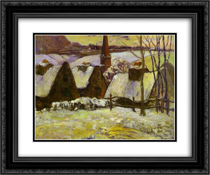Breton village under snow 24x20 Black Ornate Wood Framed Art Print Poster with Double Matting by Gauguin, Paul