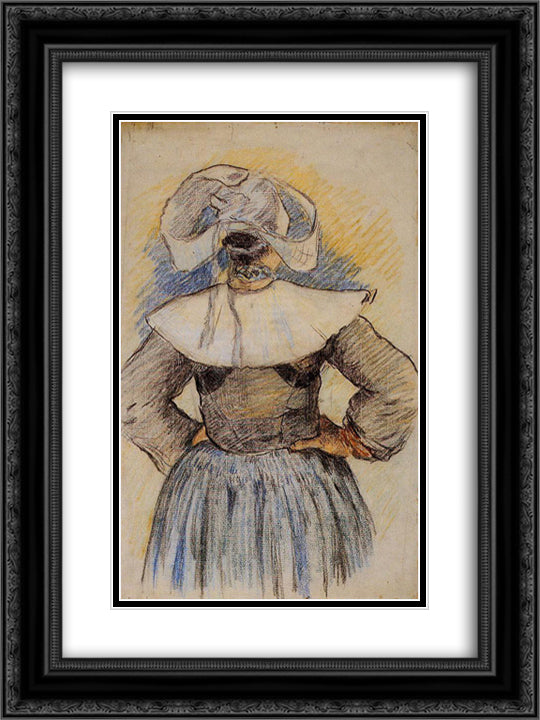 Breton Woman 18x24 Black Ornate Wood Framed Art Print Poster with Double Matting by Gauguin, Paul