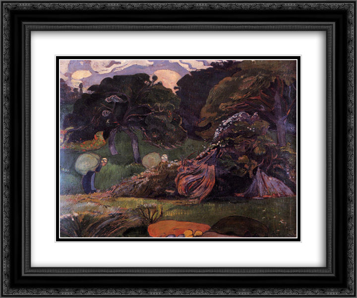 Brittany landscape with women carrying sack 24x20 Black Ornate Wood Framed Art Print Poster with Double Matting by Gauguin, Paul