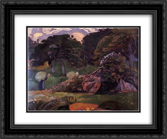 Brittany landscape with women carrying sack 24x20 Black Ornate Wood Framed Art Print Poster with Double Matting by Gauguin, Paul