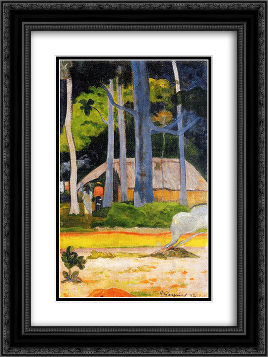 Cabin under the trees 18x24 Black Ornate Wood Framed Art Print Poster with Double Matting by Gauguin, Paul