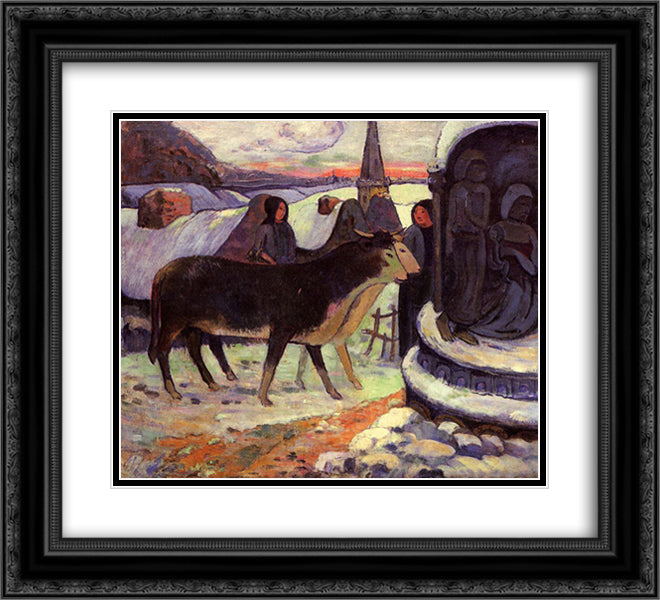 Christmas night 22x20 Black Ornate Wood Framed Art Print Poster with Double Matting by Gauguin, Paul