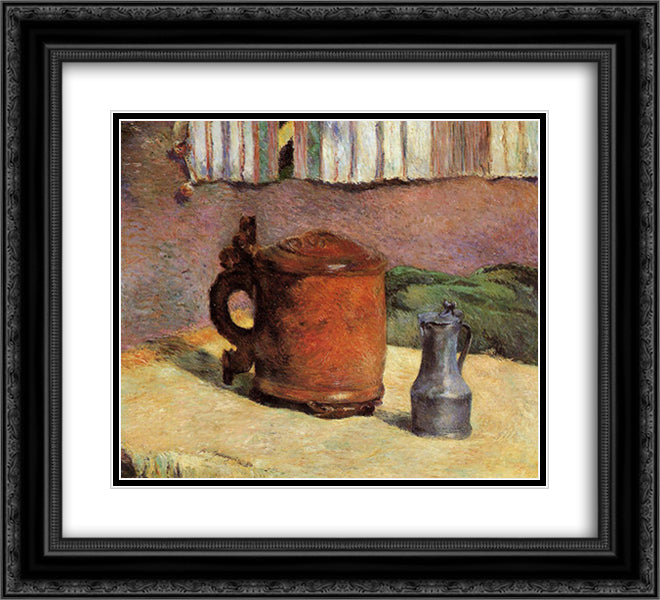 Clay jug and irin mug 22x20 Black Ornate Wood Framed Art Print Poster with Double Matting by Gauguin, Paul