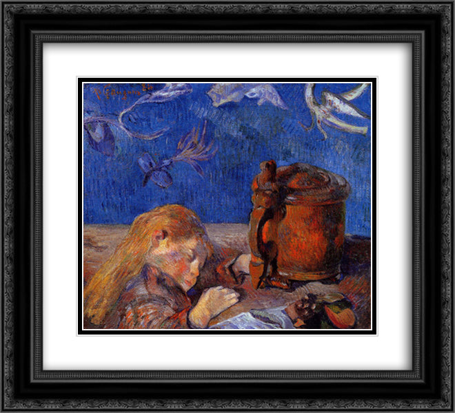 Clovis Gauguin asleep 22x20 Black Ornate Wood Framed Art Print Poster with Double Matting by Gauguin, Paul