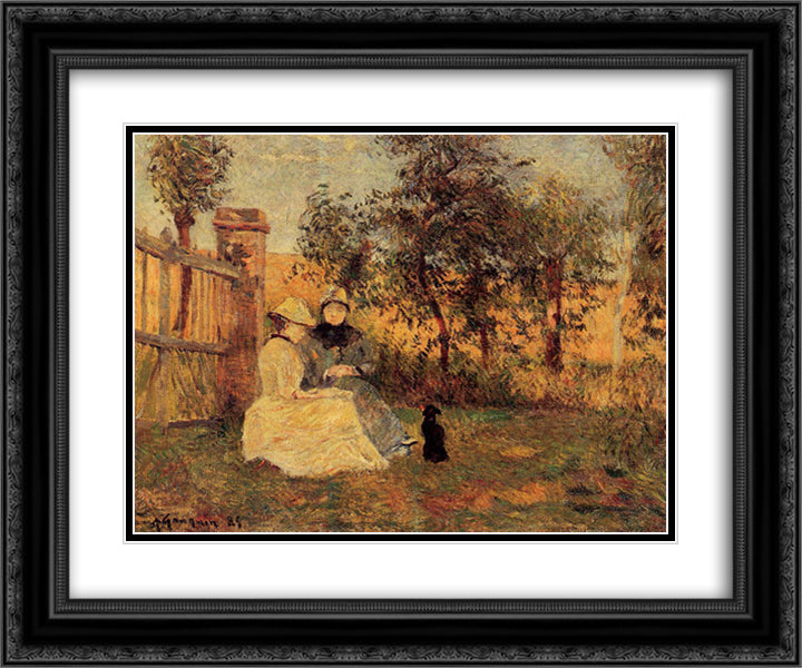 Conversation 24x20 Black Ornate Wood Framed Art Print Poster with Double Matting by Gauguin, Paul