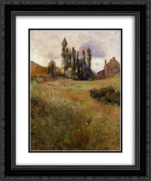 Dogs running through a field 20x24 Black Ornate Wood Framed Art Print Poster with Double Matting by Gauguin, Paul