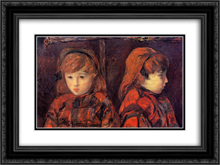 Double portrait of a young girl (Mademoiselle Lafuite) 24x18 Black Ornate Wood Framed Art Print Poster with Double Matting by Gauguin, Paul