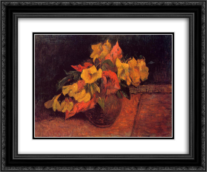 Evening primroses in the vase 24x20 Black Ornate Wood Framed Art Print Poster with Double Matting by Gauguin, Paul