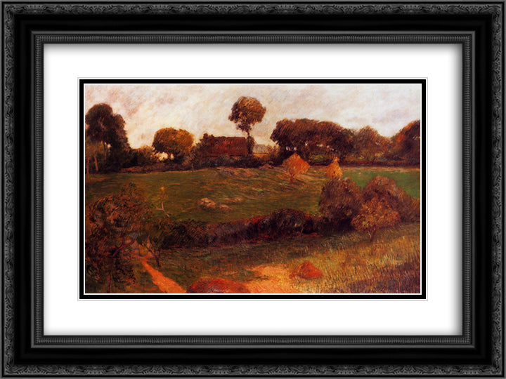 Farm in Brittany 24x18 Black Ornate Wood Framed Art Print Poster with Double Matting by Gauguin, Paul
