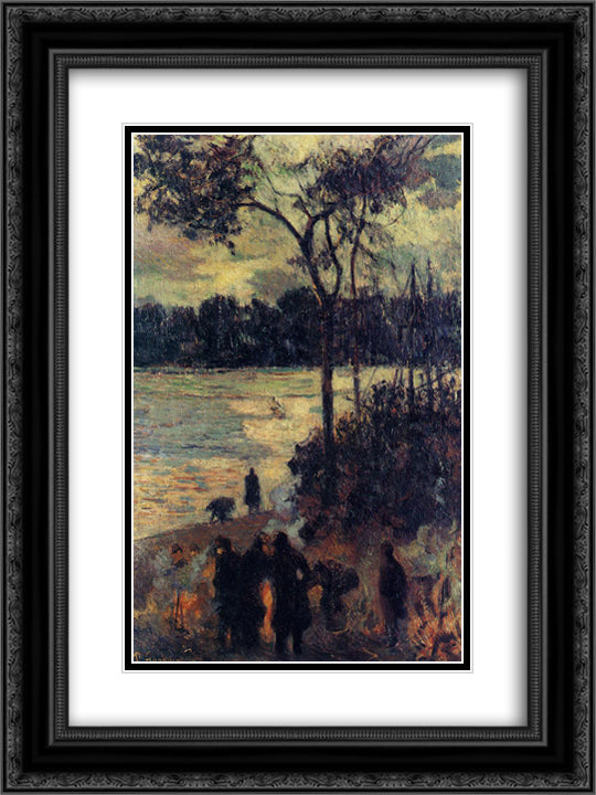 Fire by the water 18x24 Black Ornate Wood Framed Art Print Poster with Double Matting by Gauguin, Paul