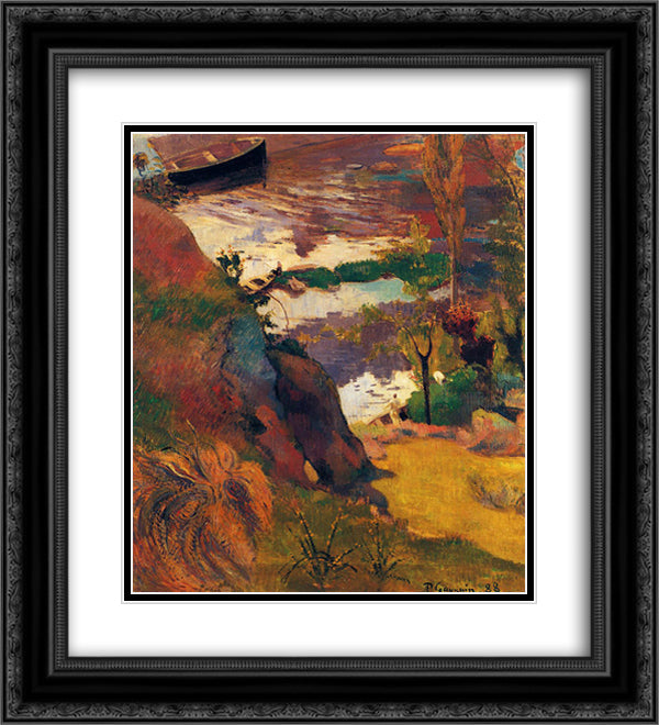 Fisherman and bathers on the Aven 20x22 Black Ornate Wood Framed Art Print Poster with Double Matting by Gauguin, Paul