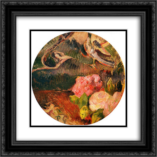 Flowers and a bird 20x20 Black Ornate Wood Framed Art Print Poster with Double Matting by Gauguin, Paul