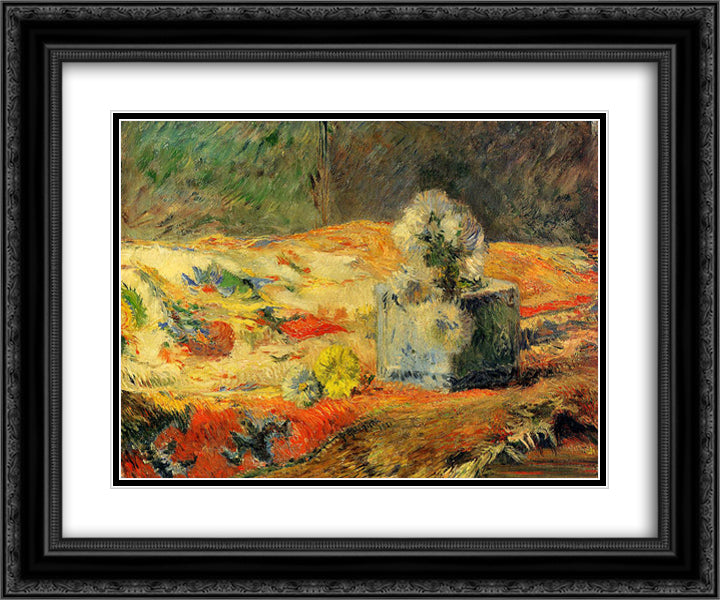 Flowers and carpet 24x20 Black Ornate Wood Framed Art Print Poster with Double Matting by Gauguin, Paul