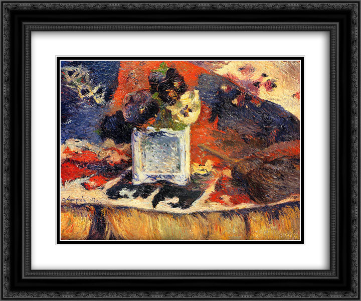 Flowers and carpet (Pansies) 24x20 Black Ornate Wood Framed Art Print Poster with Double Matting by Gauguin, Paul