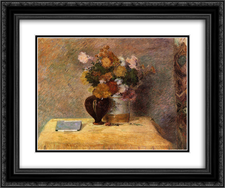 Flowers and Japanese book 24x20 Black Ornate Wood Framed Art Print Poster with Double Matting by Gauguin, Paul