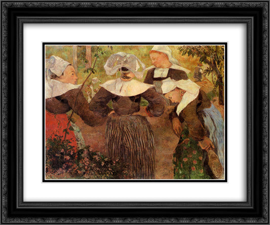 Four Breton Women 24x20 Black Ornate Wood Framed Art Print Poster with Double Matting by Gauguin, Paul