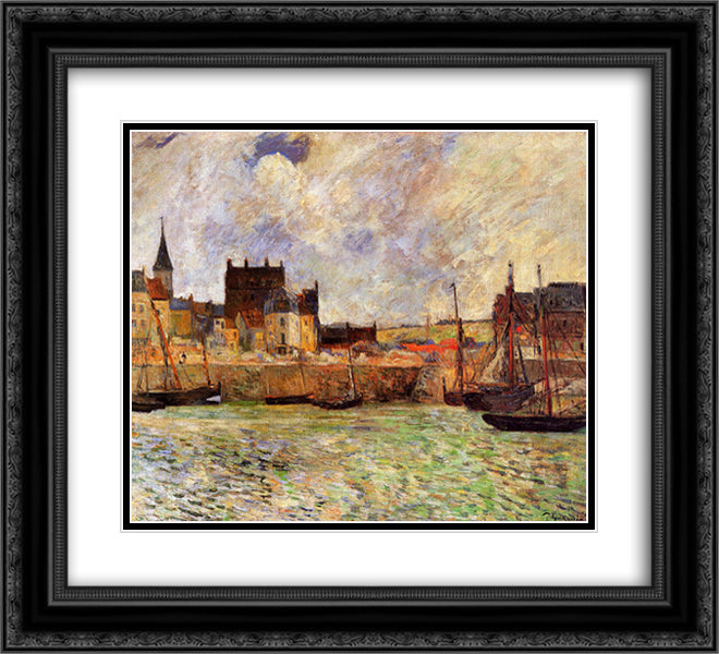 Harbour Scene, Dieppe 22x20 Black Ornate Wood Framed Art Print Poster with Double Matting by Gauguin, Paul