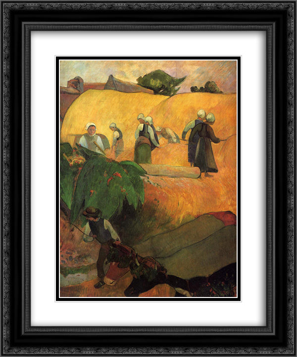 Haymaking 20x24 Black Ornate Wood Framed Art Print Poster with Double Matting by Gauguin, Paul