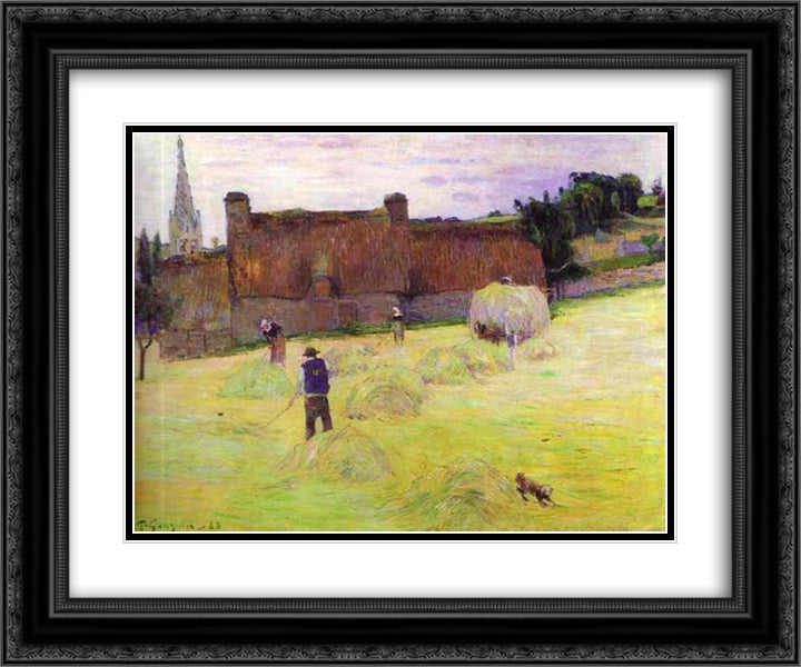 Haymaking in Brittany 24x20 Black Ornate Wood Framed Art Print Poster with Double Matting by Gauguin, Paul