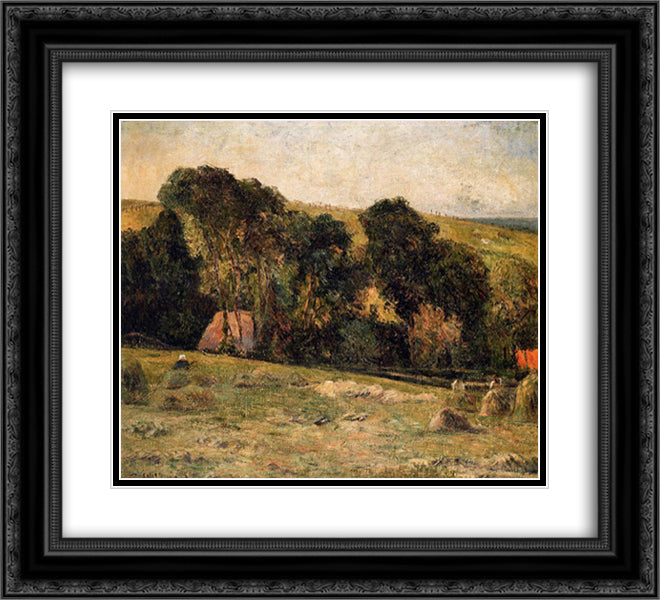 Haymaking near Dieppe 22x20 Black Ornate Wood Framed Art Print Poster with Double Matting by Gauguin, Paul