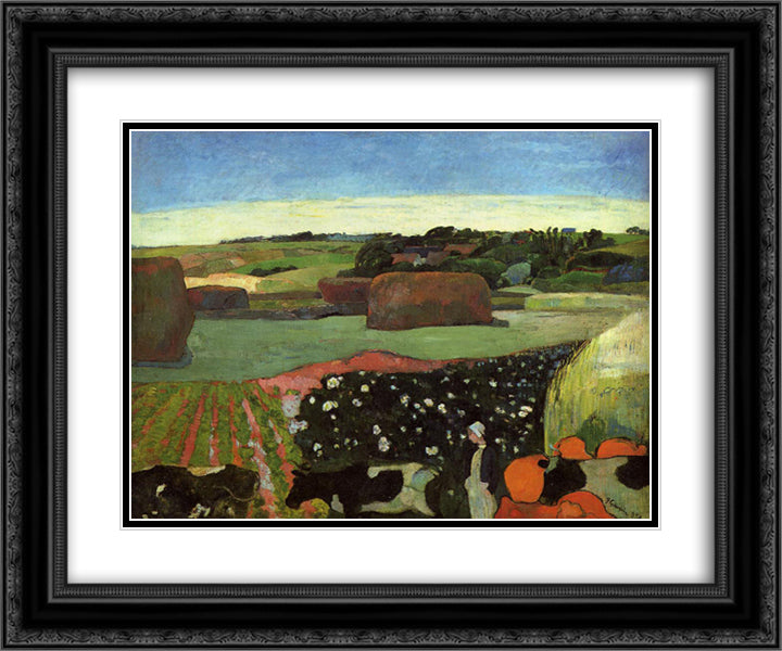 Haystacks in Brittany 24x20 Black Ornate Wood Framed Art Print Poster with Double Matting by Gauguin, Paul