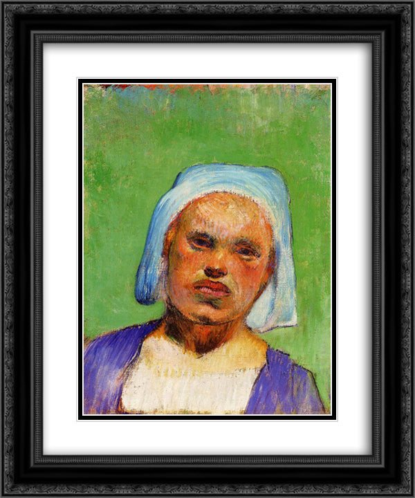 Head of a Breton (Marie Louarn) 20x24 Black Ornate Wood Framed Art Print Poster with Double Matting by Gauguin, Paul