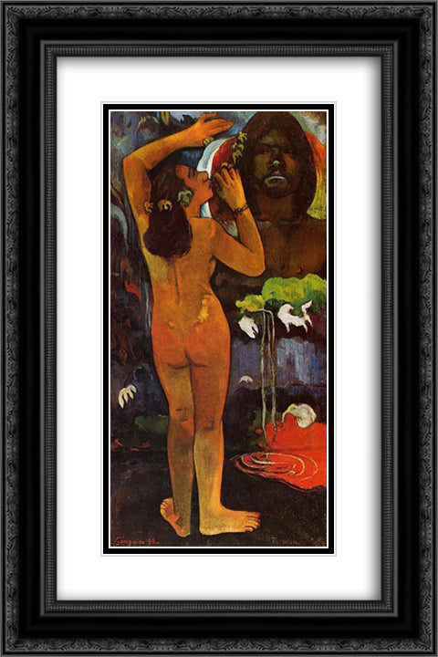 Hina, Moon Goddess & Te Fatu, Earth Spirit 16x24 Black Ornate Wood Framed Art Print Poster with Double Matting by Gauguin, Paul