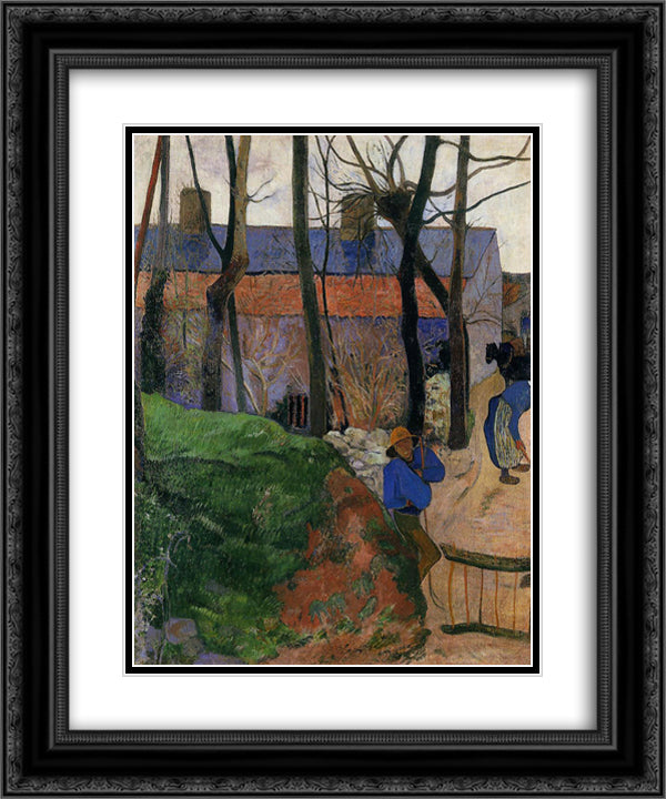 Houses in le Pouldu 20x24 Black Ornate Wood Framed Art Print Poster with Double Matting by Gauguin, Paul