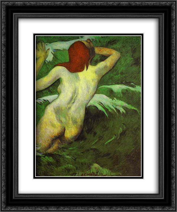 In the Waves 20x24 Black Ornate Wood Framed Art Print Poster with Double Matting by Gauguin, Paul