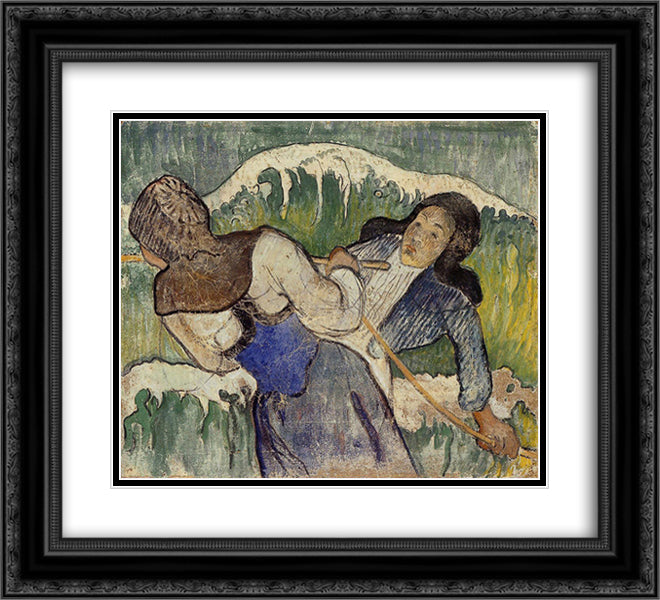 Kelp gatherers 22x20 Black Ornate Wood Framed Art Print Poster with Double Matting by Gauguin, Paul