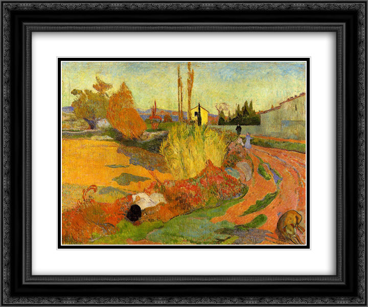 Landscape at Arles 24x20 Black Ornate Wood Framed Art Print Poster with Double Matting by Gauguin, Paul