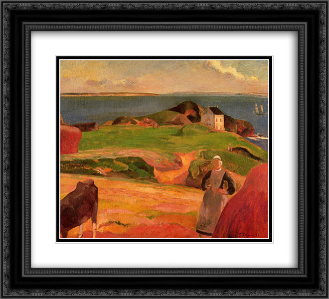 Landscape at Le Pouldu, the isolated house 22x20 Black Ornate Wood Framed Art Print Poster with Double Matting by Gauguin, Paul