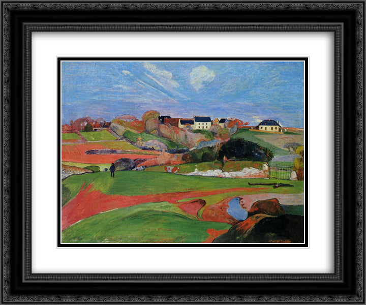 Landscape at Le Pouldu 24x20 Black Ornate Wood Framed Art Print Poster with Double Matting by Gauguin, Paul