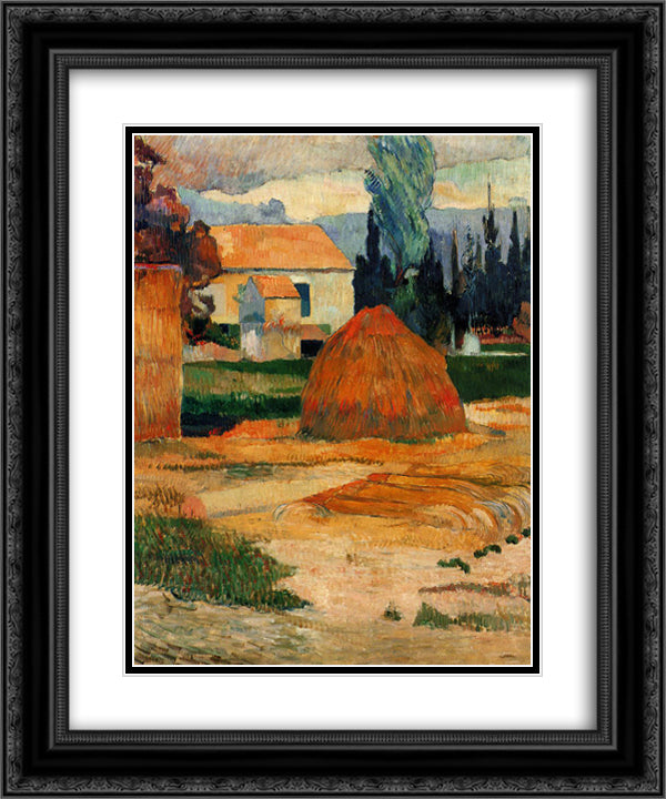 Landscape near Arles 20x24 Black Ornate Wood Framed Art Print Poster with Double Matting by Gauguin, Paul